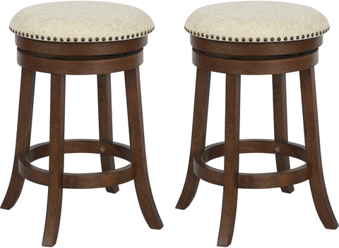 Office Star Round Backless Swivel Stool 2-Pack [MET17] Office Star Beige / Dark Walnut MET17624DW-BG