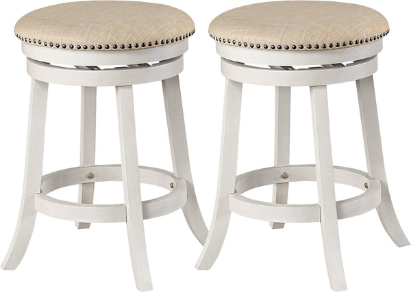 Office Star Round Backless Swivel Stool 2-Pack [MET17] Office Star Beige / White Washed MET17824WW-LN