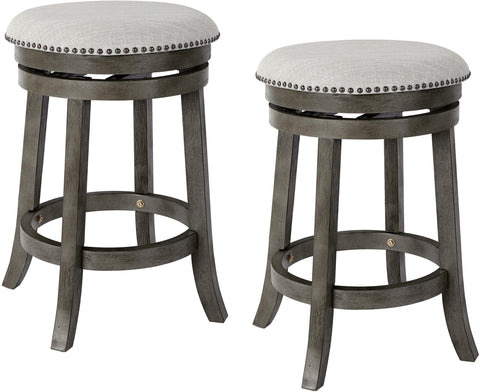 Office Star Round Backless Swivel Stool 2-Pack [MET17] Office Star Grey / Antique Grey MET17824-AG