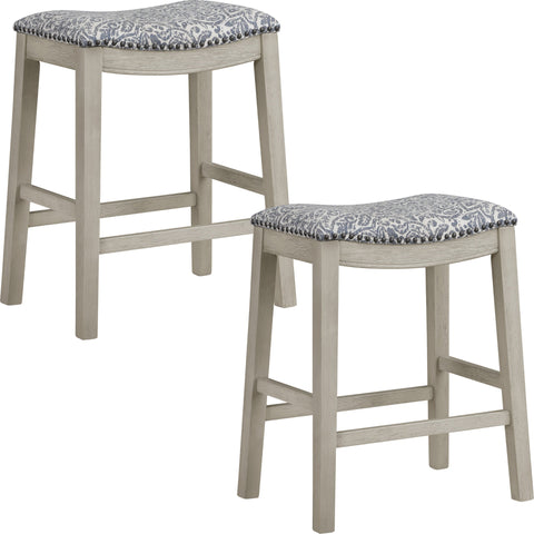 Office Star Saddle Stool 2-Pack [MET] Office Star 24" Damask Navy - White Washed MET6224WW-SK53
