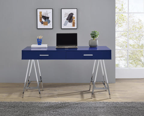Office Star Vivid 2 Drawer Writing Desk [VVD5422] Office Star Lapis Blue/Chrome Writing Desk VVD5422-LP