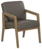 Office Star WD580 Wood Reception Chair with Memory Foam Seat - Medium Oak Finish, gray upholstery, angled front view