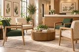 Office Star WD580 Wood Reception Chair with Memory Foam Seat - Medium Oak Finish, shown in a furnished room