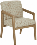 Office Star WD580 Wood Reception Chair with Memory Foam Seat - Medium Oak Finish, cream upholstery, angled front view