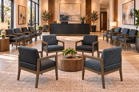 Office Star WD581 Wood Visitor's Chair with Memory Foam Seat - Park City Finish, shown in a furnished room