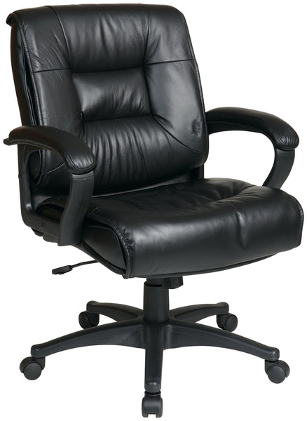Office Star Work Smart Leather Office Chair [EX5161] Office Star Glove Soft Black Leather -G13 Mid Back Desk Chair EX5161-G13