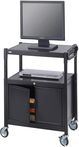 Adjustable AV Cart with Cabinet Steel Black [8943BL] Safco TV Cart 8943BL