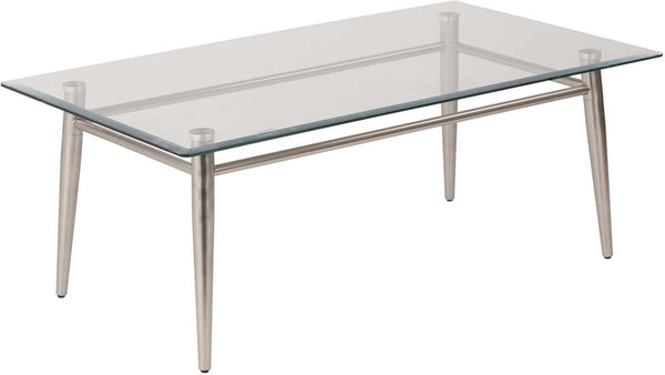 Ave Six Brooklyn Clear Glass Top Coffee Table Nickel Legs [MG1242S-NB] Office Star Coffee Table MG1242S-NB