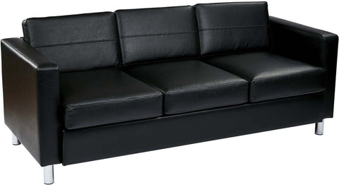 Ave Six Pacific Faux Leather Sofa Box Spring Seats [PAC53] Office Star Black Sofa PAC53-V18