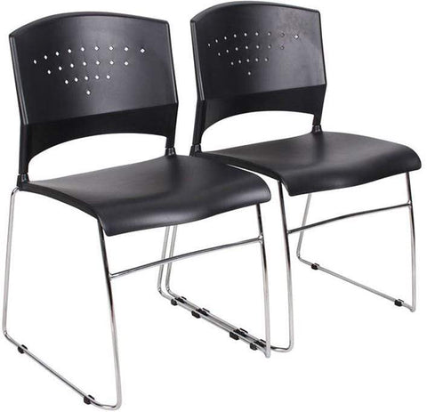 Boss Black Stack Chair With Chrome Frame 2 Pack [B1400-BK-2] Boss Office Products Stacking Chair B1400-BK-2