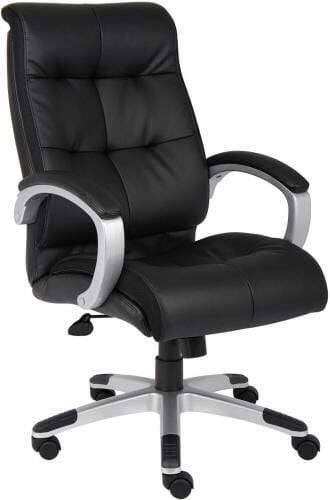 Boss LeatherPlus High Back Executive Chair [B8771] Boss Office Products Black LeatherPlus with Silver Frame -S-BK Executive Chair B8771S-BK
