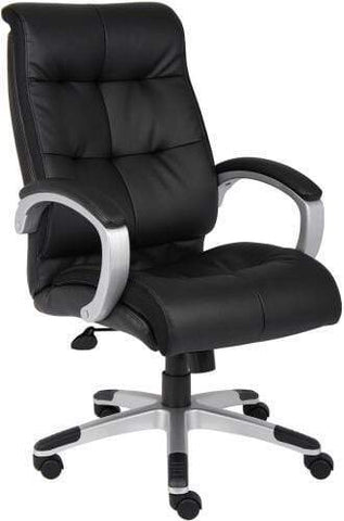 Boss LeatherPlus High Back Executive Chair [B8771] Boss Office Products Black LeatherPlus with Silver Frame -S-BK Executive Chair B8771S-BK