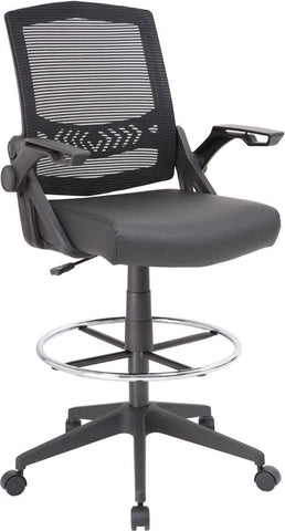 Boss Mesh Drafting Stool with Flip Arms [B16223-BK] Boss Office Products Drafting Chair B16223-BK