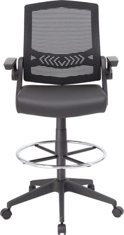 Boss Mesh Drafting Stool with Flip Arms [B16223-BK] Boss Office Products Drafting Chair B16223-BK