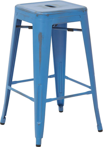 Bristow 26" Antique Metal Stool, Antique Tourquoise, 4 Pack [BRW3026A4] Office Star Antique Royal Blue Stool BRW3026A4-ARB