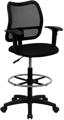 Contoured Mid Back Mesh Stool [WL-A277-BK-D-GG] Flash Furniture Black / Add Adjustable Height Arms -AD Drafting Chair WL-A277-BK-AD-GG