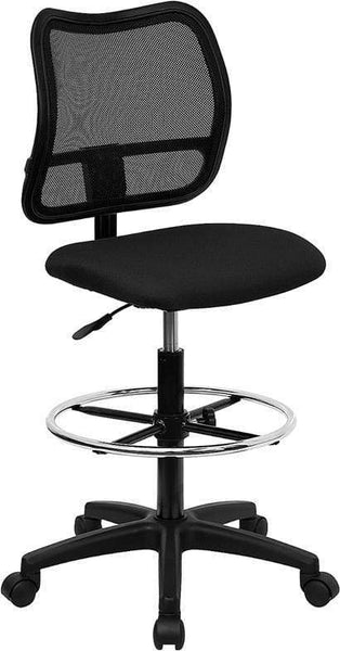Contoured Mid Back Mesh Stool [WL-A277-BK-D-GG] Flash Furniture Black / No Arms Drafting Chair WL-A277-BK-D-GG