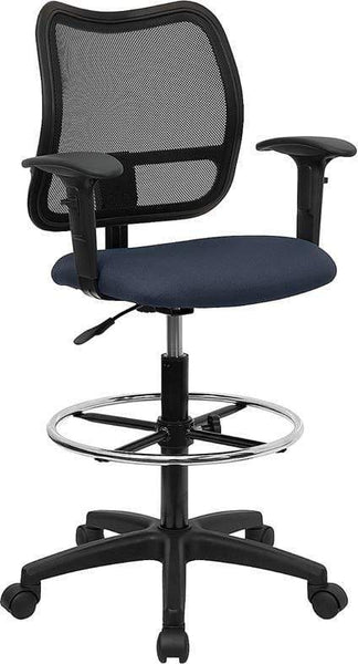 Contoured Mid Back Mesh Stool [WL-A277-BK-D-GG] Flash Furniture Blue / Add Adjustable Height Arms -AD Drafting Chair WL-A277-NVY-AD-GG