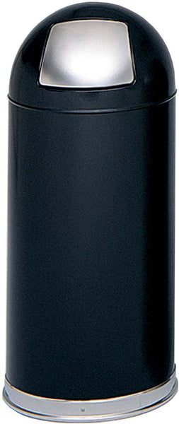 Dome Top Trash Can Push Door 15 Gallon Black or White [9636BL] Safco Black Waste Receptacle 9636BL