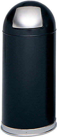 Dome Top Trash Can Push Door 15 Gallon Black or White [9636BL] Safco Black Waste Receptacle 9636BL