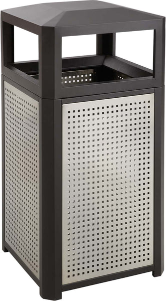 Evos™ Indoor Outdoor Trash Can 38 Gallon Black & Silver [9934BL] Safco Waste Receptacle 9934BL