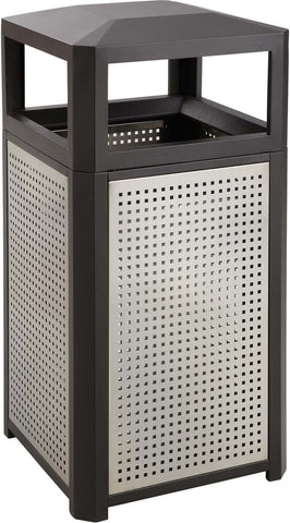 Evos™ Indoor Outdoor Trash Can 38 Gallon Black & Silver [9934BL] Safco Waste Receptacle 9934BL