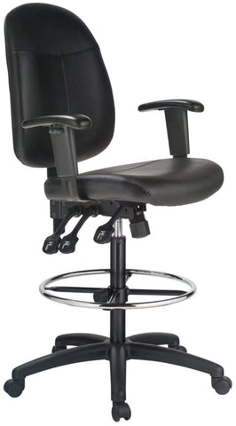 Harwick Ergonomic Leather Drafting Chair [6058C-D-L] Harwick Genuine Leather - Black / Standard Rolling Casters - Included Drafting Chair 6058C-D-L