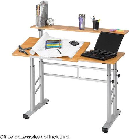 Height-Adjustable Split Level Drafting Table Medium Oak & Silver [3965MO] Safco Drafting Table 3965MO