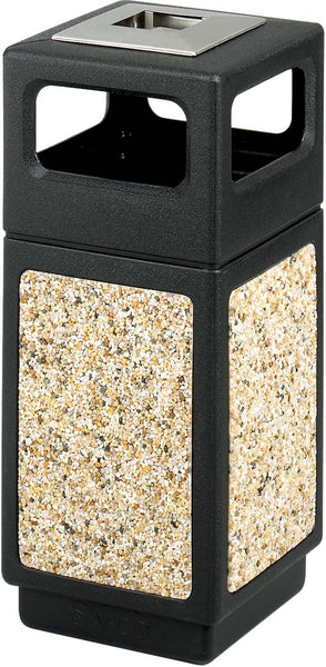Indoor Outdoor Trash Can Aggregate Panel Ash Urn 15 Gallon [9470] Safco Black Waste Receptacle 9470NC