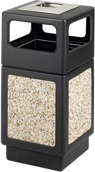 Indoor Outdoor Trash Can Aggregate Panel Ash Urn 38 Gallon [9473] Safco Black Waste Receptacle 9473NC