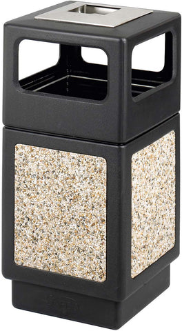 Indoor Outdoor Trash Can Aggregate Panel Ash Urn 38 Gallon [9473] Safco Black Waste Receptacle 9473NC
