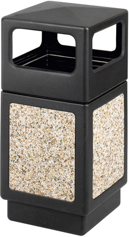 Indoor Outdoor Trash Can Aggregate Panel Open Side 38 Gallon [9472] Safco Black Waste Receptacle 9472NC