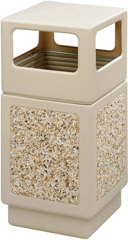 Indoor Outdoor Trash Can Aggregate Panel Open Side 38 Gallon [9472] Safco Tan Waste Receptacle 9472TN