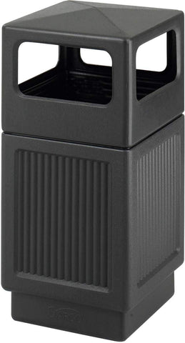 Indoor Outdoor Trash Can Recessed Panel Side Open 38 Gallon [9476] Safco Black Waste Receptacle 9476BL