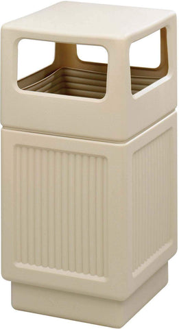 Indoor Outdoor Trash Can Recessed Panel Side Open 38 Gallon [9476] Safco Tan Waste Receptacle 9476TN