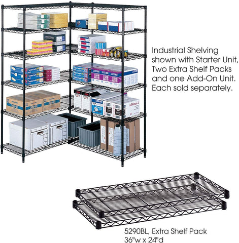Industrial Wire Shelving Extra Shelf Pack 24 x 36" [5290] Safco Black Shelving 5290BL