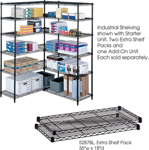 Industrial Wire Shelving Extra Shelf Pack 36 x 18" [5287] Safco Black Shelving 5287BL