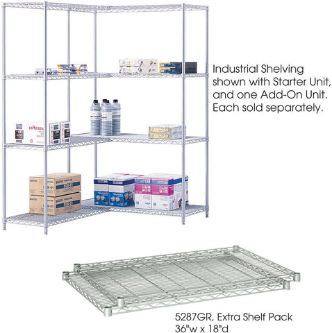 Industrial Wire Shelving Extra Shelf Pack 36 x 18" [5287] Safco Metallic Gray Shelving 5287GR
