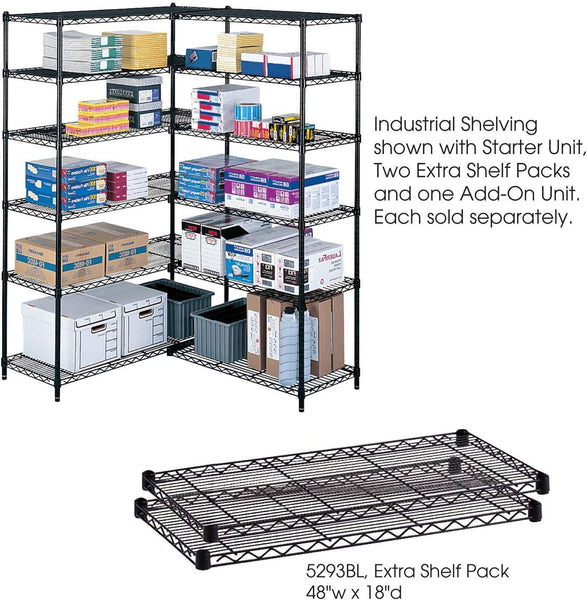 Industrial Wire Shelving Extra Shelf Pack 48 x 18" [5293] Safco Black Shelving 5293BL
