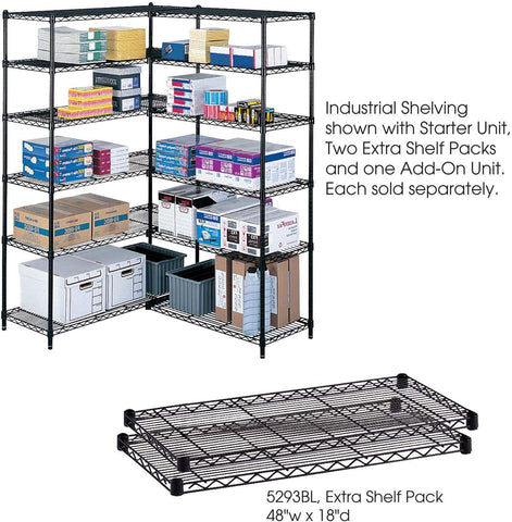 Industrial Wire Shelving Extra Shelf Pack 48 x 18" [5293] Safco Black Shelving 5293BL