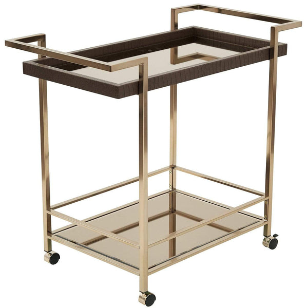 Isabella Wine Cart Bronze Glass Top, Champagne Metal Frame [BEL37-CHG] Office Star Wine Cart BEL37-CHG