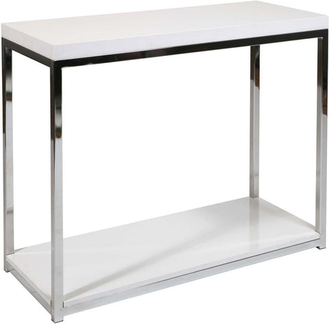 Office Star Ave Six Wall Street Foyer Table in White [WST07] Office Star White Melamine / Chrome Finish End Table WST07-WH