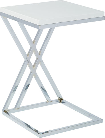 Office Star Ave Six Wall Street Side Table Chrome / White [WST16] Office Star White / Chrome Finish End Table WST16-WH