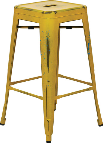 Office Star Bristow 26" Antique Metal Stool, 2-Pack [BRW3026A2] Office Star Antique Yellow with Blue Specks Stool BRW3026A2-AY
