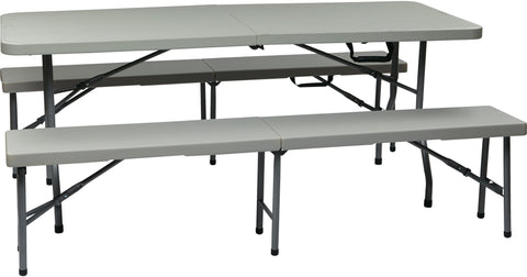 Office Star Resin Rectangle Center-Folding Portable Table for Picnics,  Camping, and Tailgating, 6 Feet