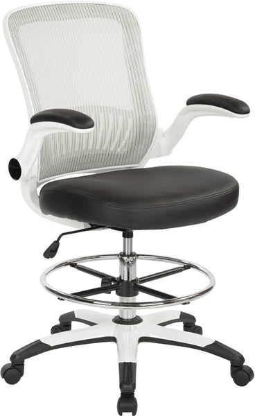 Office Star Work Smart™ Mesh Back Drafting Chair [DC6900WH] Office Star Black Faux Leather Seat Drafting Chair DC6900WH-U6