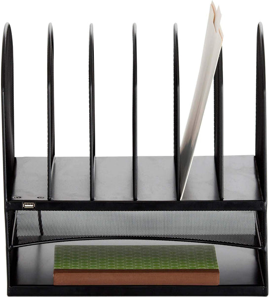 Onyx™ Desk Organizer 2 Horizontal / 6 Upright Powered Mesh Black [3233BL] Safco Desktop Organizer 3233BL