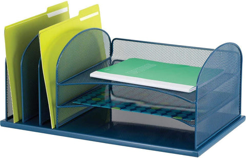 Onyx™ Desk Organizer 3 Horizontal / 3 Upright Mesh [3254] Safco Blue Desktop Organizer 3254BU