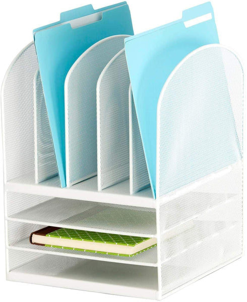 Onyx™ Desk Organizer 3 Horizontal / 5 Upright Sections Mesh [3266] Safco White Desktop Organizer 3266WH