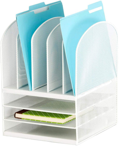 Onyx™ Desk Organizer 3 Horizontal / 5 Upright Sections Mesh [3266] Safco White Desktop Organizer 3266WH